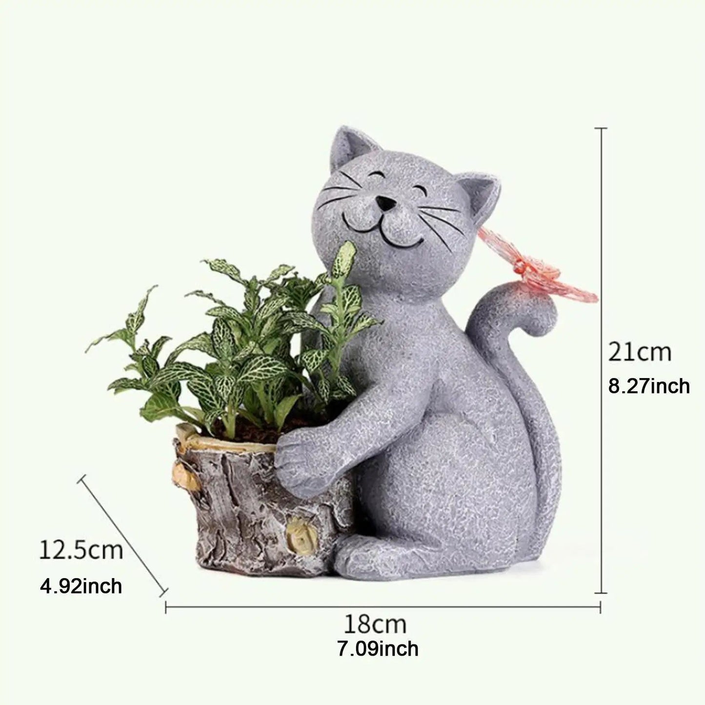 Garden Cat Figurine Solar-Powered LED Weather-Resistant Resin
