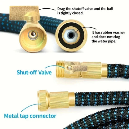 Garden Hose Expandable 3X Brass Fittings & Spray Gun