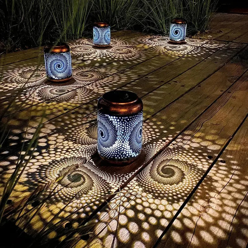 Garden Lantern Swirling Light Pattern Weatherproof Metal