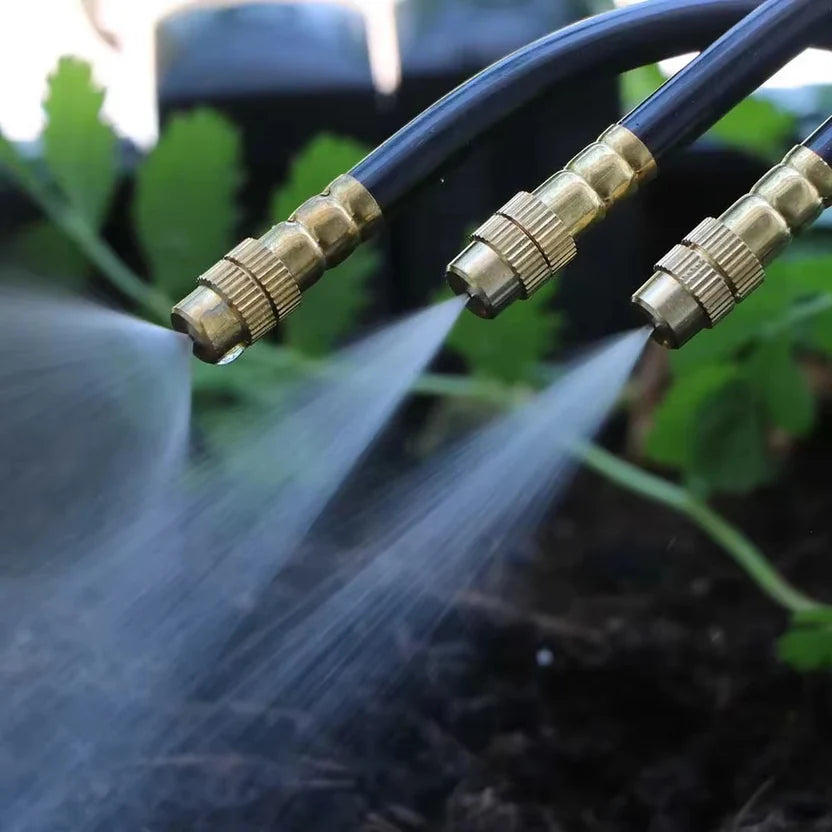 Garden Misting System 20m Adjustable Copper Nozzles Quick Connect