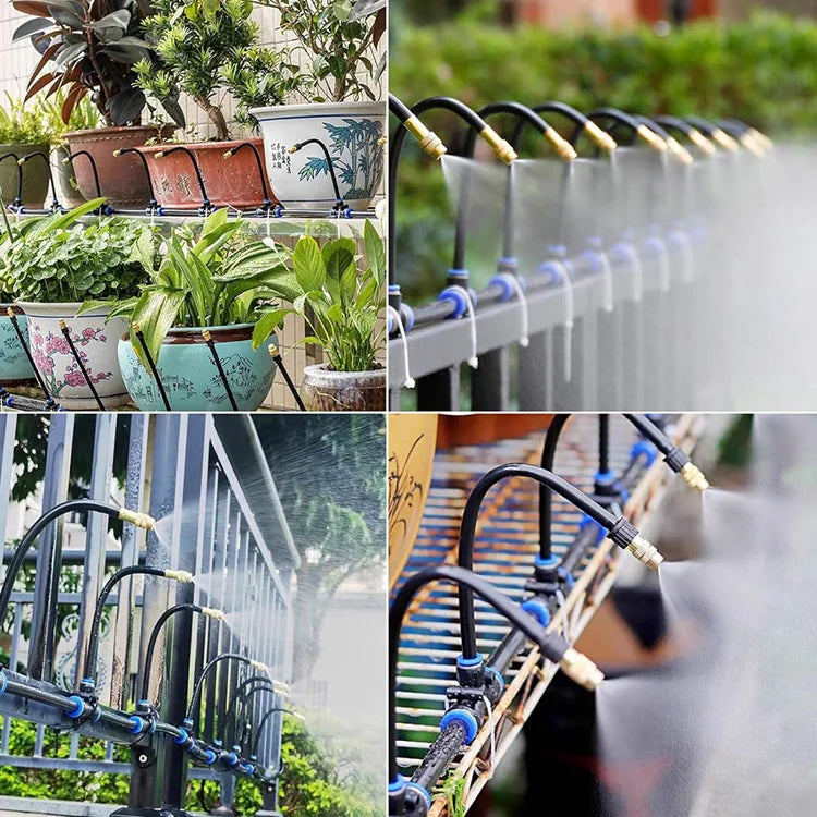 Garden Misting System 20m Adjustable Copper Nozzles Quick Connect