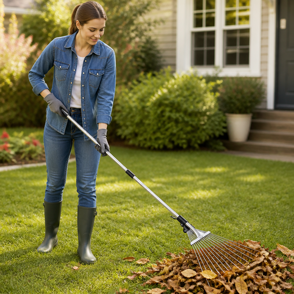 Garden Rake Telescopic Adjustable Head Stainless Steel