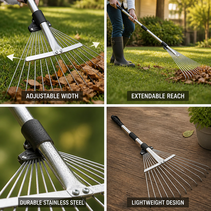 Garden Rake Telescopic Adjustable Head Stainless Steel