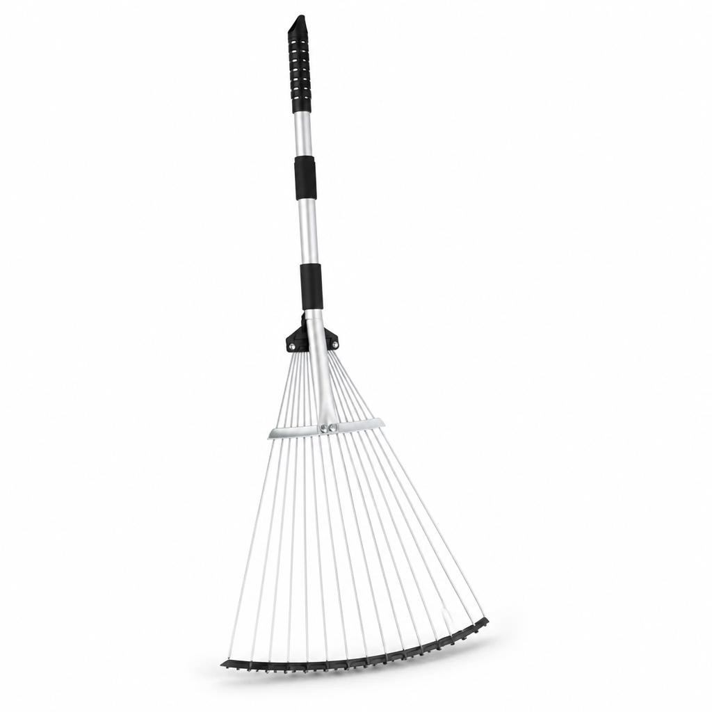 Garden Rake Telescopic Handle Adjustable Head Stainless Steel Tines