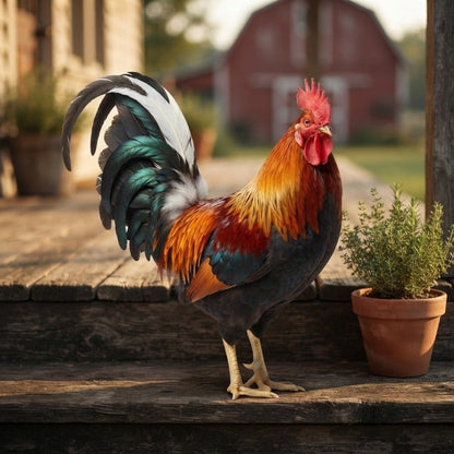 Garden Rooster Ornament Weather-Resistant Acrylic Two Sizes