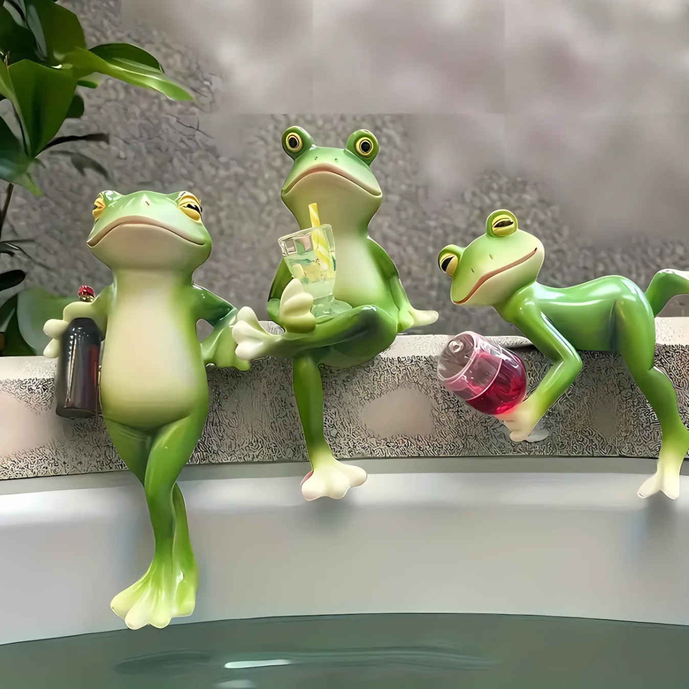 Garden Sculpture Climbing Frog Hand-Painted Weather-Resistant Resin