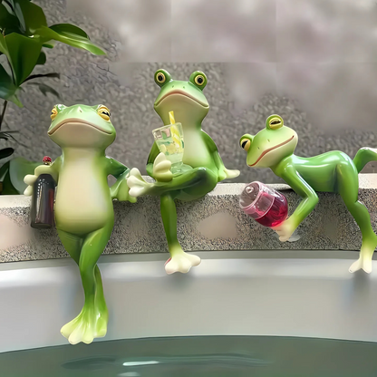 Garden Sculpture Climbing Frog Hand-Painted Weather-Resistant Resin