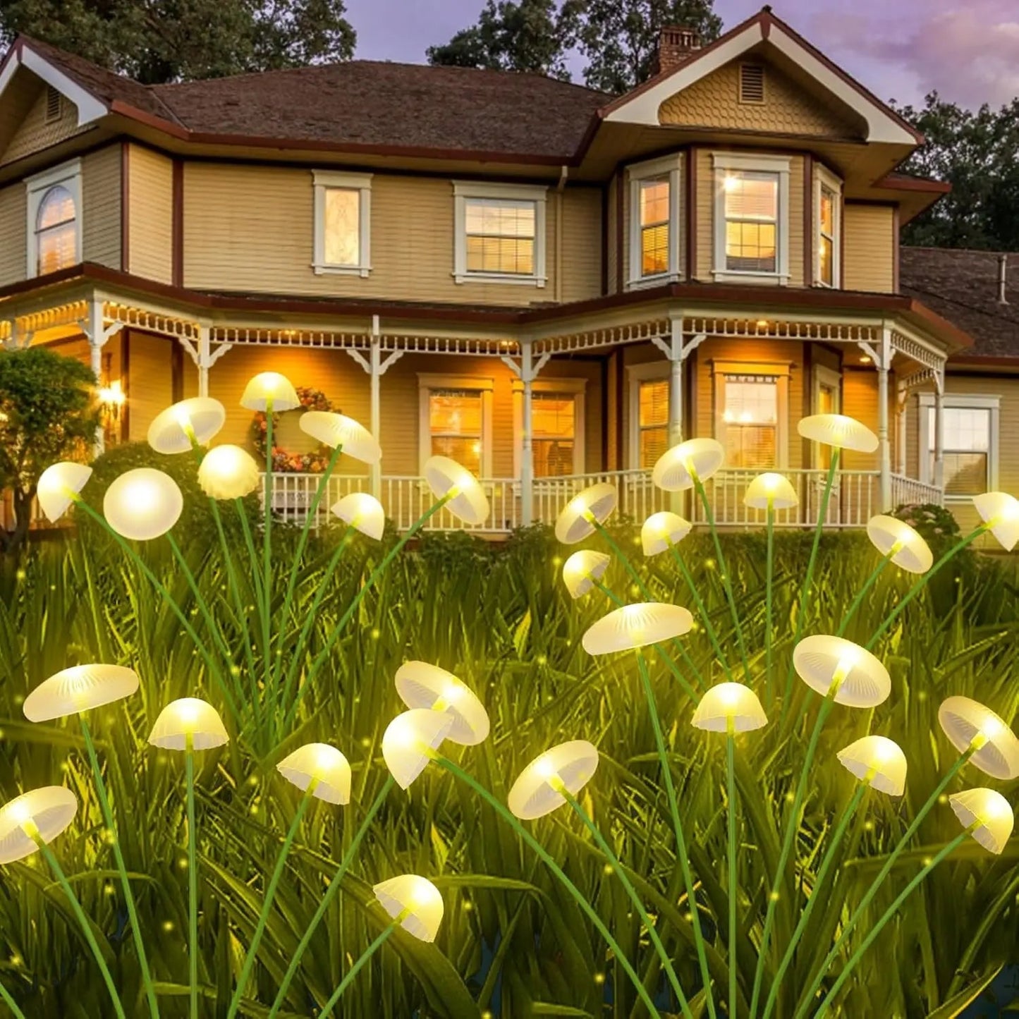 Garden Solar Mushroom Lights Swinging Multi-Head Set of 2