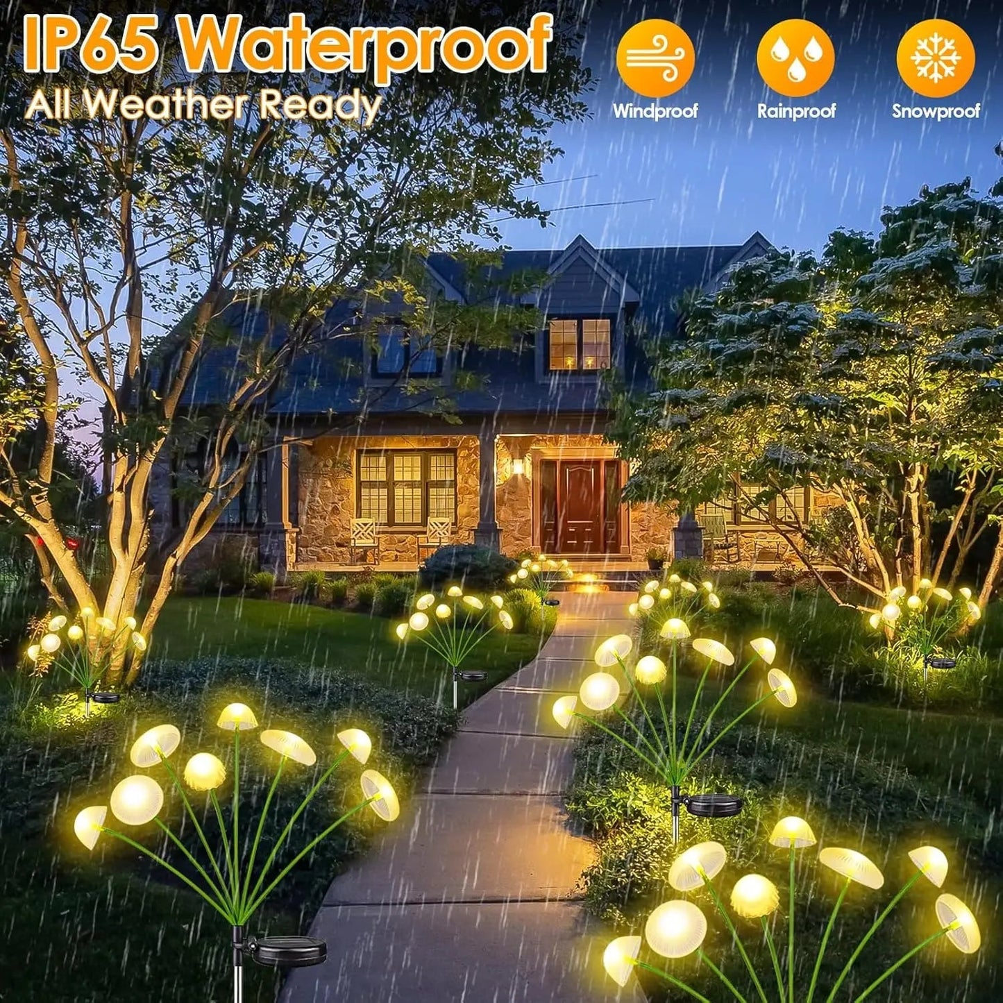 Garden Solar Mushroom Lights Swinging Multi-Head Set of 2