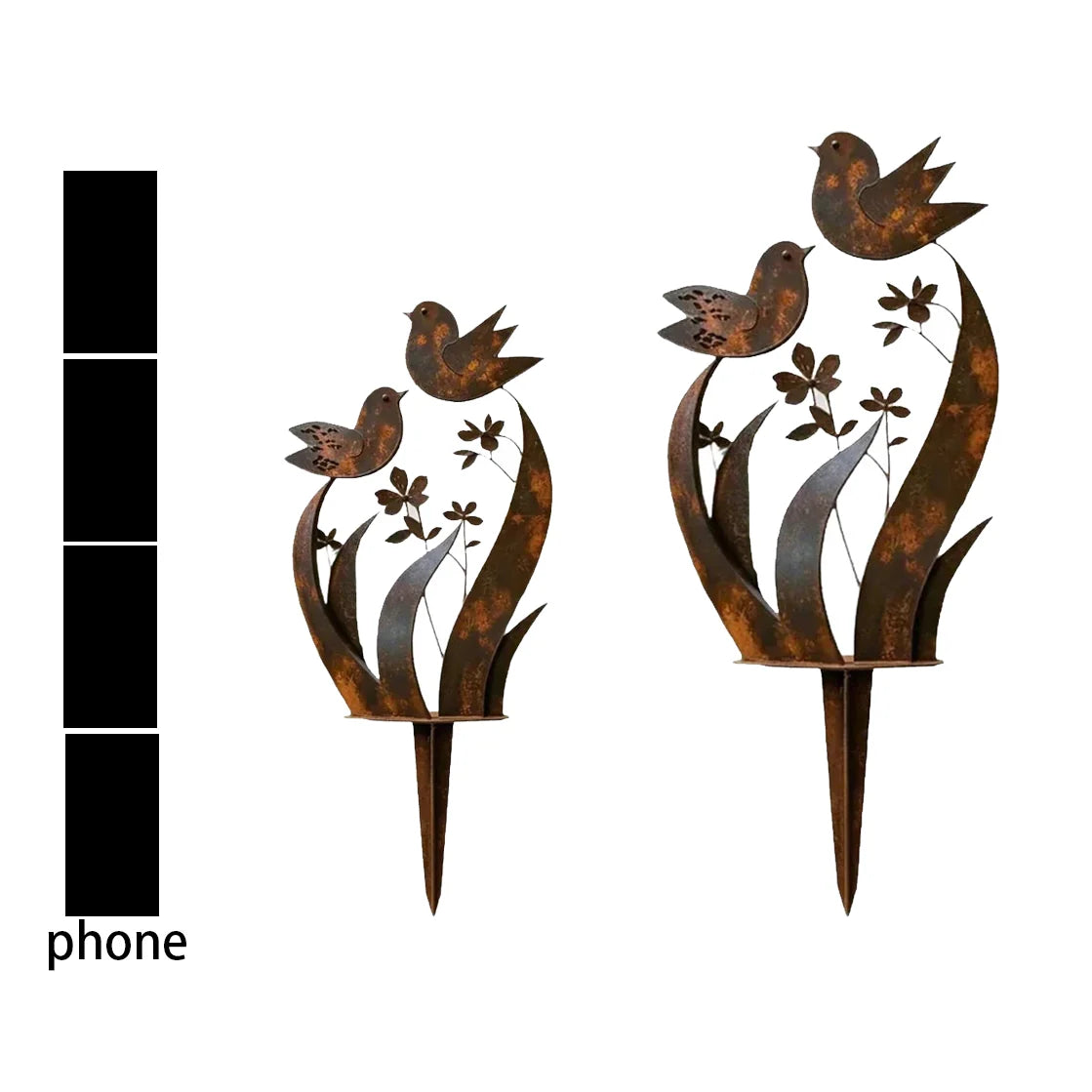 Garden Stake Bird & Flower Weatherproof Rust Brown Iron