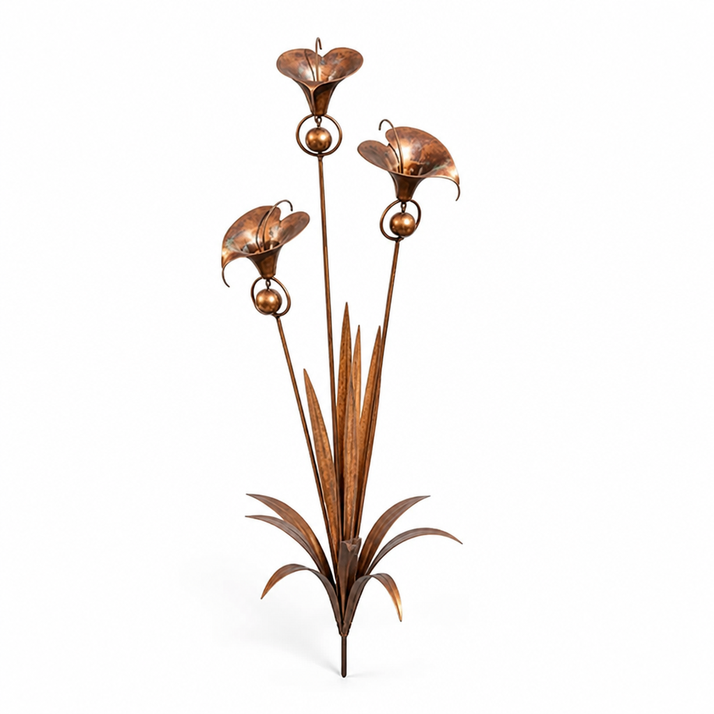 Garden Stake Calla Lily Wind Chimes Hand-Flamed Copper-Look Iron
