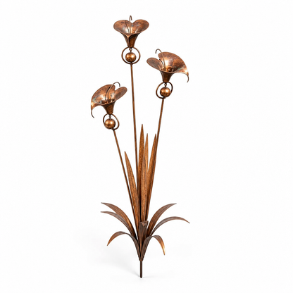 Garden Stake Calla Lily Wind Chimes Hand-Flamed Copper-Look Iron