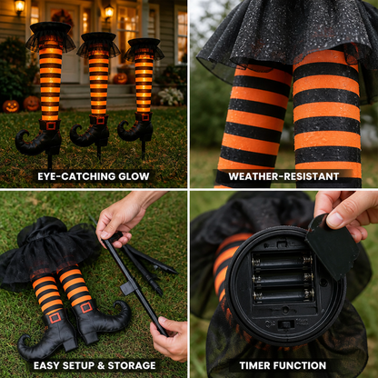 Garden Stake Witch Stockings Illuminated Battery-Operated Timer