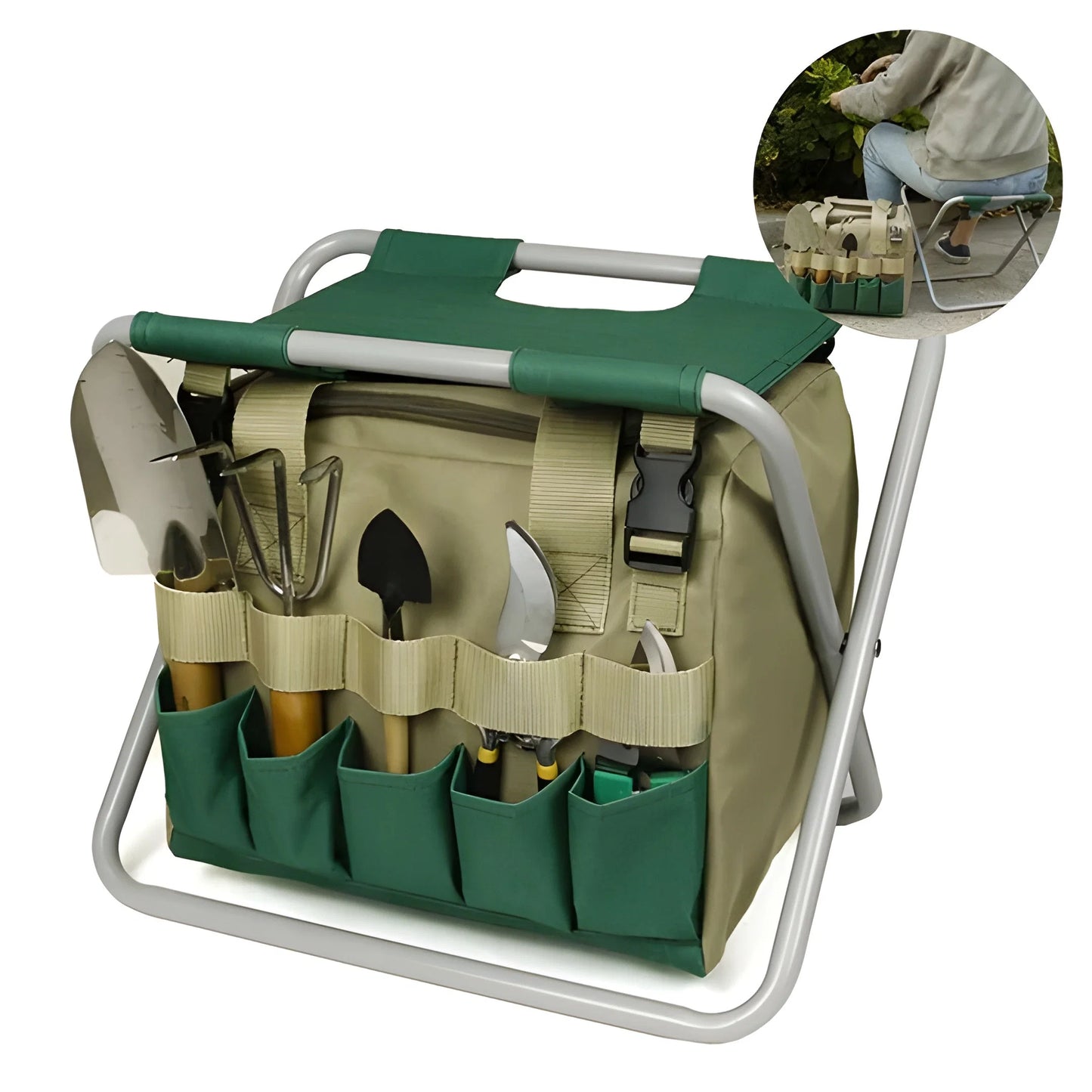 Garden Tool Set Folding Stool & Tool Bag