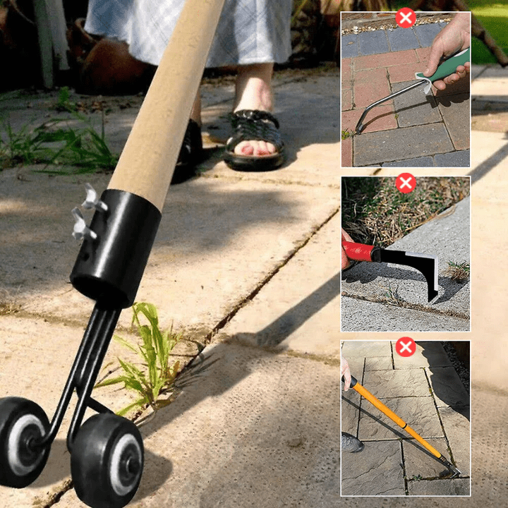 Garden Weed Remover Telescopic Handle Wheeled Root-Grip Head