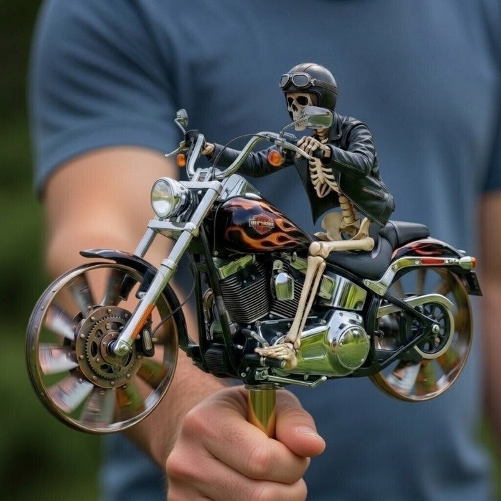 Garden Wind Spinner Skeleton Motorcycle Design Acrylic & Weather-Resistant