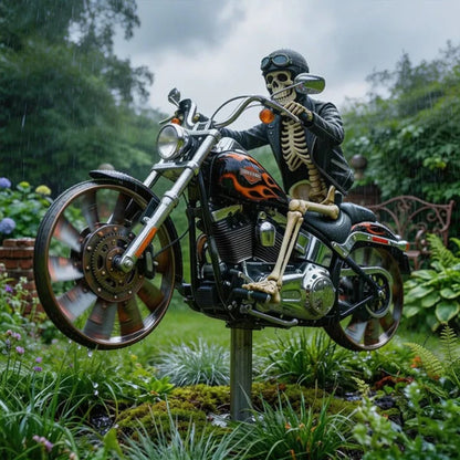 Garden Wind Spinner Skeleton Motorcycle Design Acrylic & Weather-Resistant