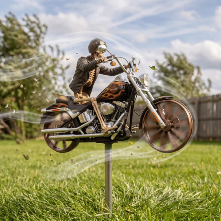 Garden Wind Spinner Skeleton Motorcycle Design Acrylic & Weather-Resistant