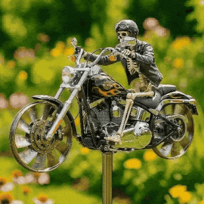 Garden Wind Spinner Skeleton Motorcycle Design Acrylic & Weather-Resistant