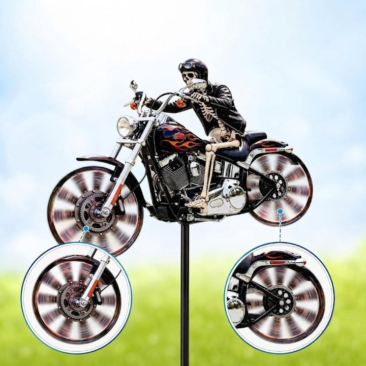 Garden Wind Spinner Skeleton Motorcycle Design Acrylic & Weather-Resistant