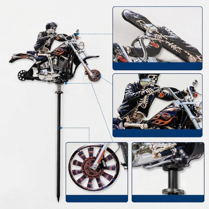 Garden Wind Spinner Skeleton Motorcycle Design Acrylic & Weather-Resistant
