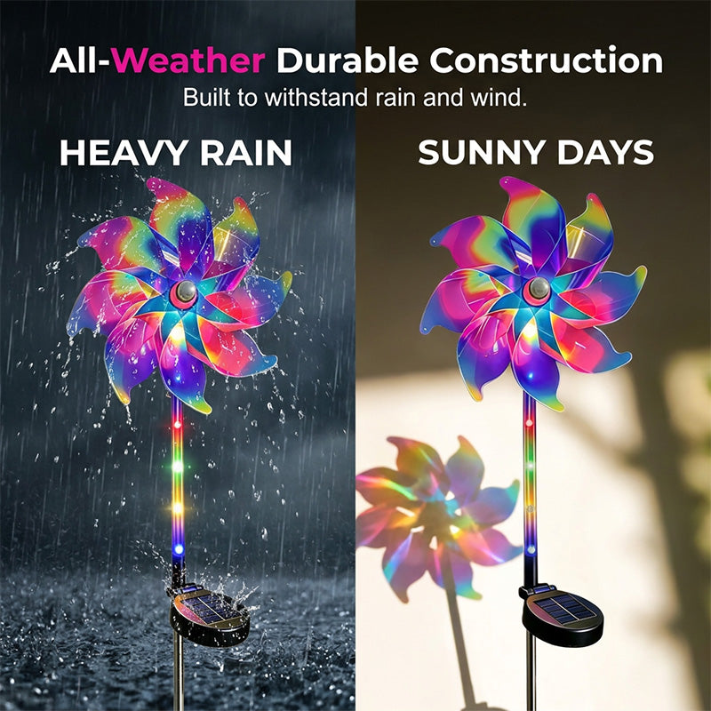 Garden Wind Spinner Solar-Powered Rainbow LED Dusk Activated