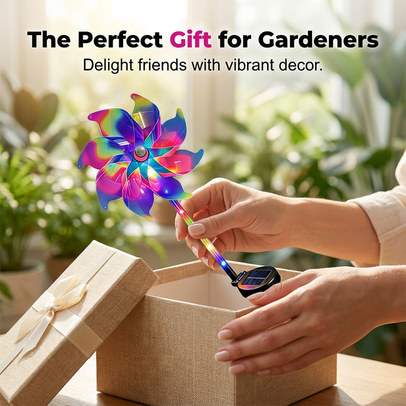 Garden Wind Spinner Solar-Powered Rainbow LED Dusk Activated