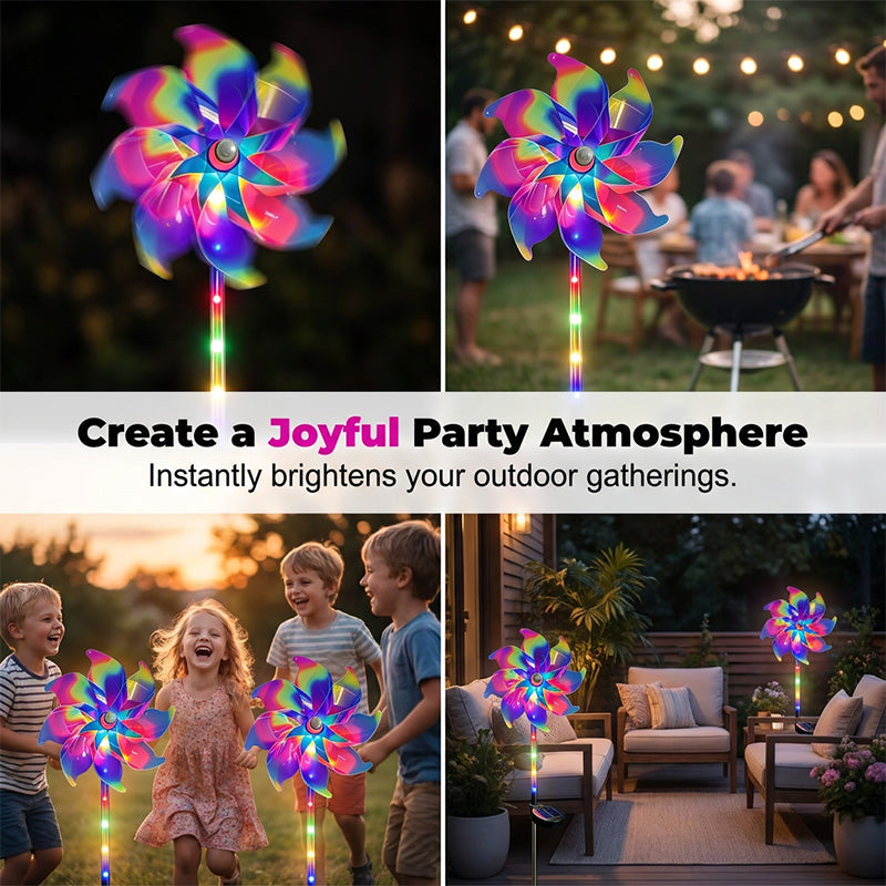 Garden Wind Spinner Solar-Powered Rainbow LED Dusk Activated