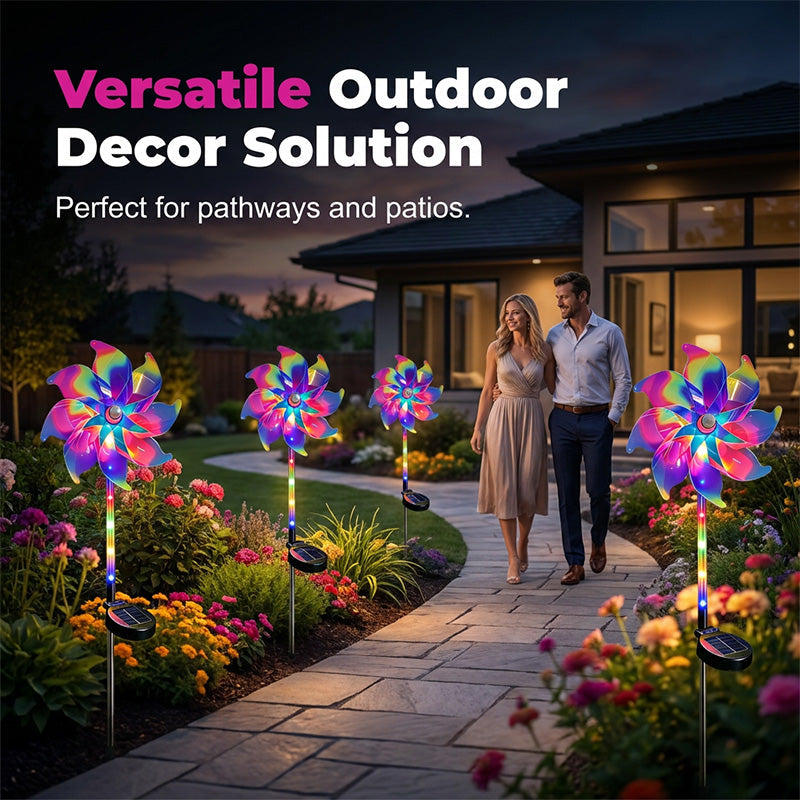 Garden Wind Spinner Solar-Powered Rainbow LED Dusk Activated