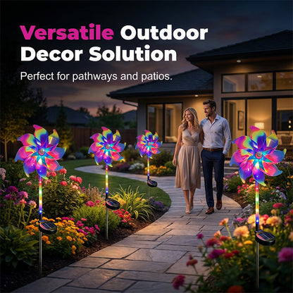 Garden Wind Spinner Solar-Powered Rainbow LED Dusk Activated