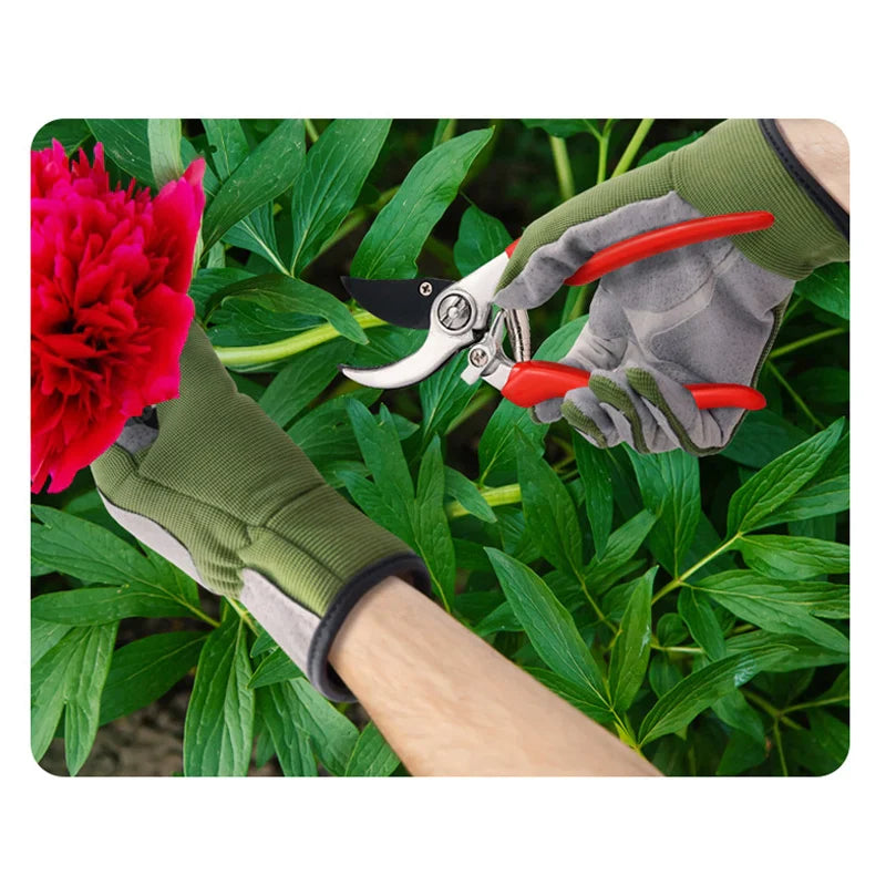 Gardening Gloves Cowhide Leather Palm & Breathable Back
