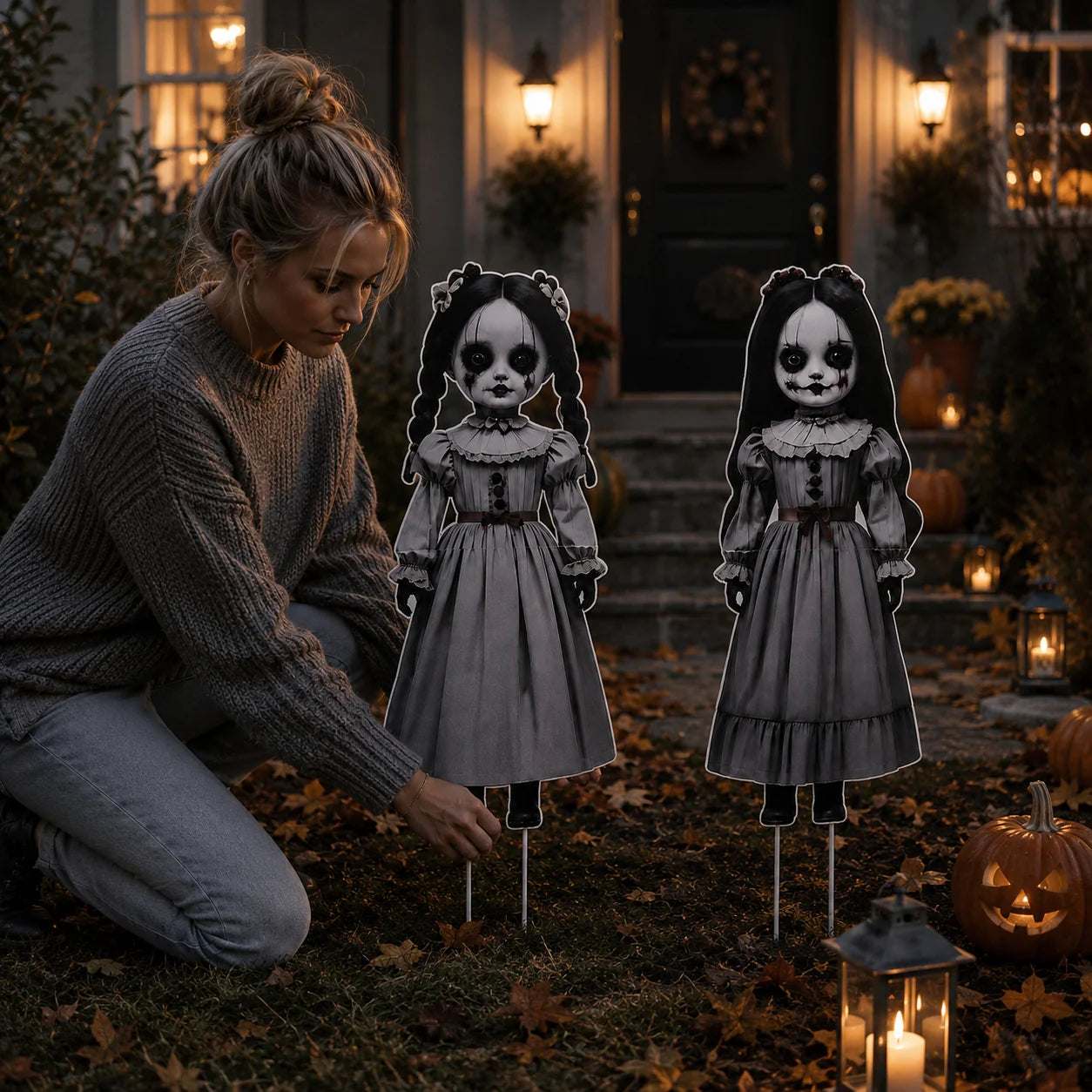 Ghost Doll Set Realistic Victorian Weatherproof Two Piece