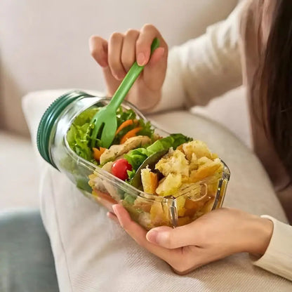 Glass Salad Container Leak-Proof Screw Lid & Dressing Compartment