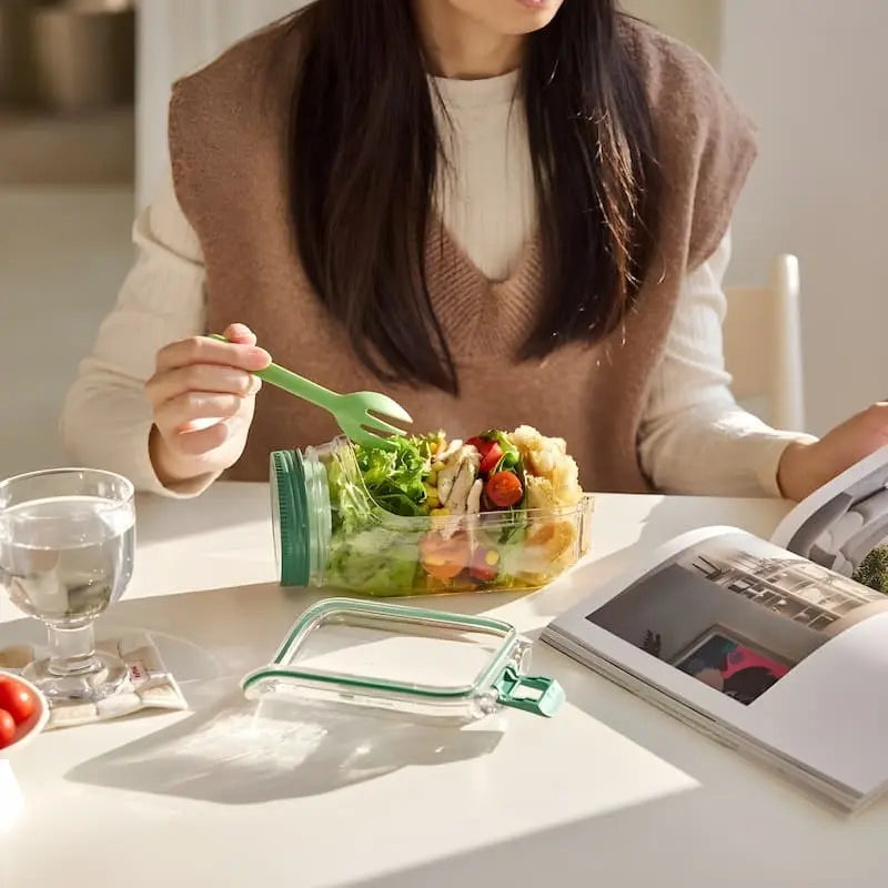 Glass Salad Container Leak-Proof Screw Lid & Dressing Compartment