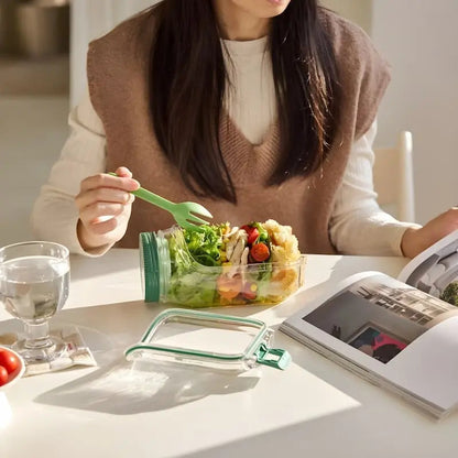 Glass Salad Container Leak-Proof Screw Lid & Dressing Compartment
