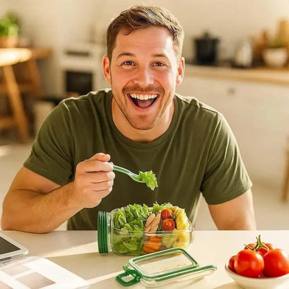 Glass Salad Container Leak-Proof Screw Lid & Dressing Compartment