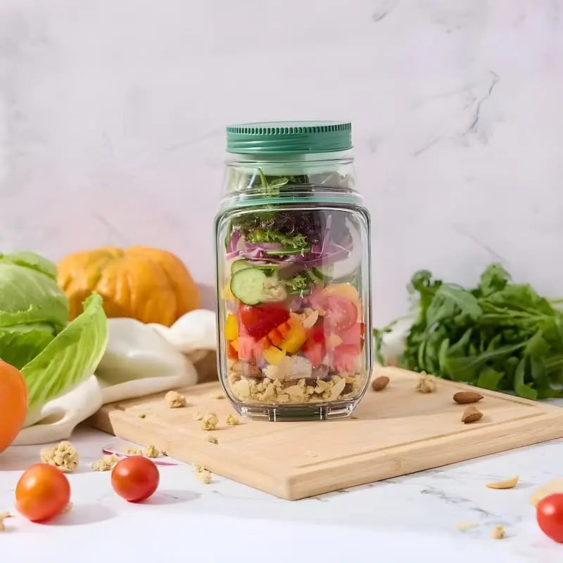 Glass Salad Container Leak-Proof Screw Lid & Dressing Compartment