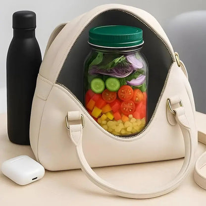 Glass Salad Container Leak-Proof Screw Lid & Dressing Compartment