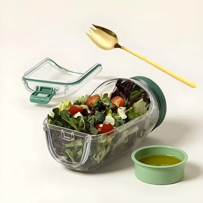 Glass Salad Container Leak-Proof Screw Lid & Dressing Compartment