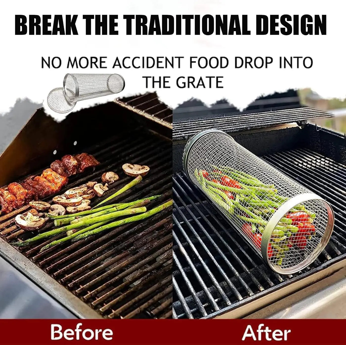 Grill Basket Perforated Stainless Steel Rust-Resistant Set of 2