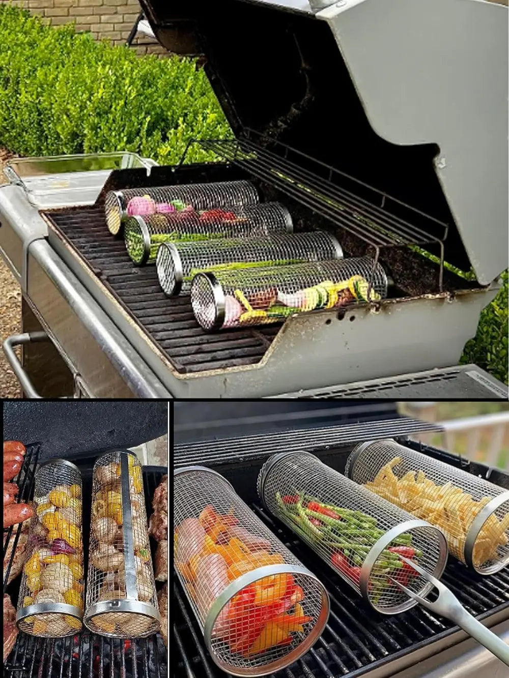 Grill Basket Perforated Stainless Steel Rust-Resistant Set of 2