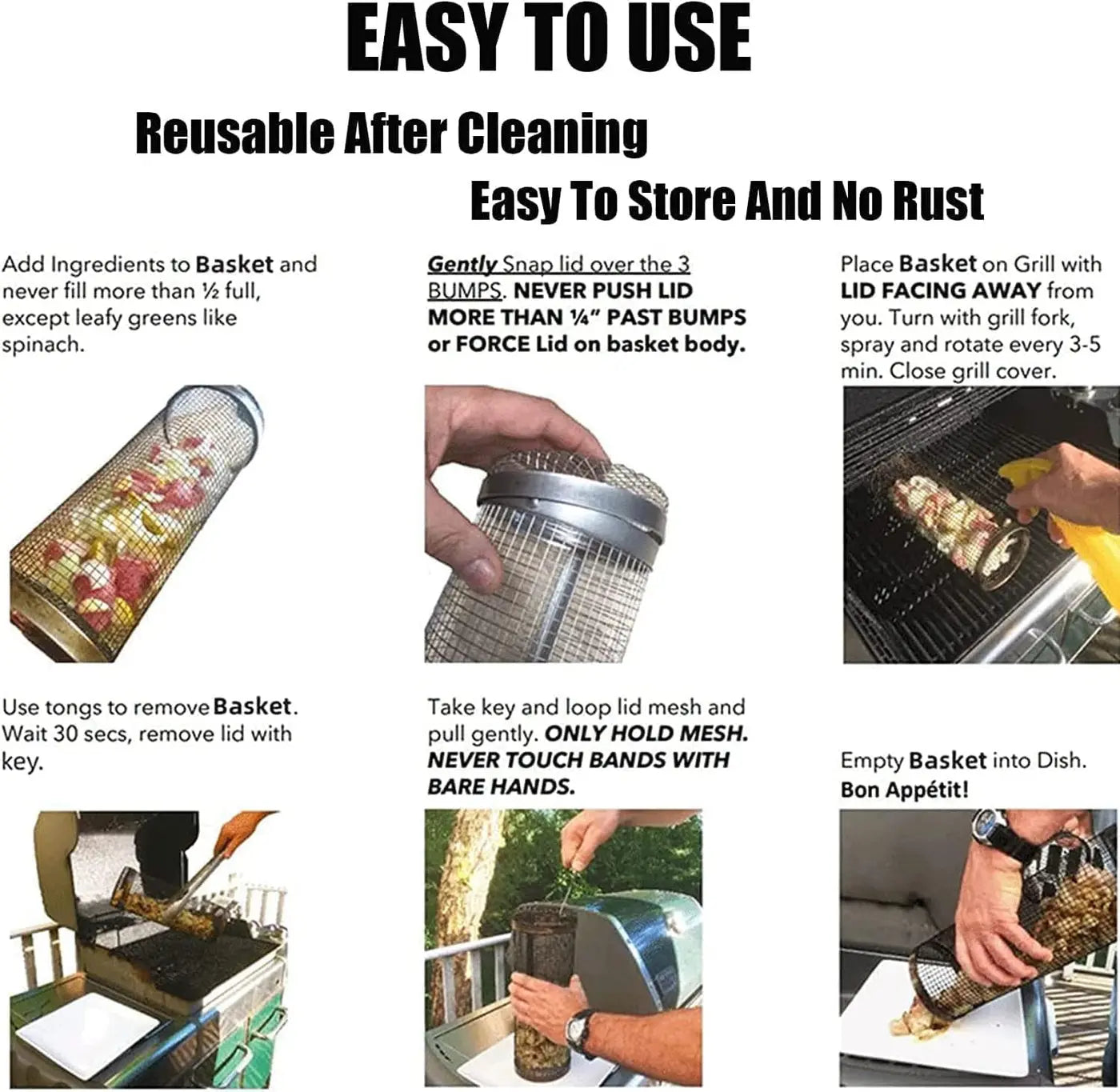 Grill Basket Perforated Stainless Steel Rust-Resistant Set of 2