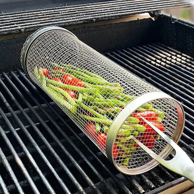 Grill Basket Rolling Stainless Steel Even Cooking
