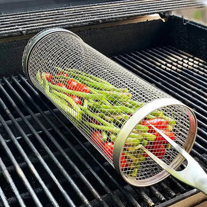 Grill Basket Rolling Stainless Steel Even Cooking