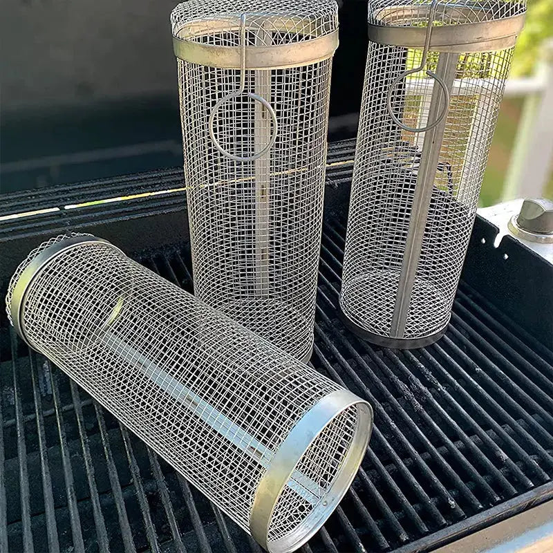 Grill Basket Rolling Stainless Steel Even Cooking