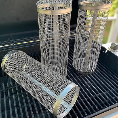 Grill Basket Rolling Stainless Steel Even Cooking
