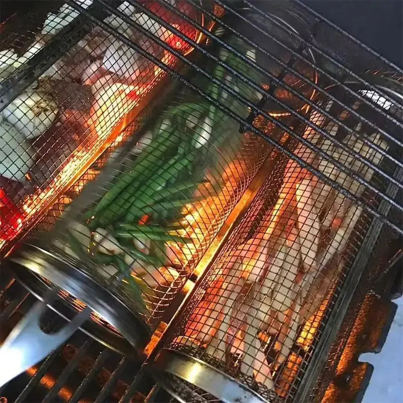 Grill Basket Rolling Stainless Steel Even Cooking