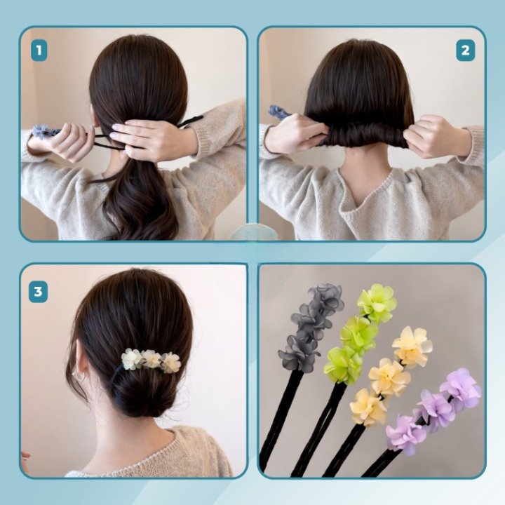 Hair Bun Maker Acrylic Frame Floral Accent 2-Pack