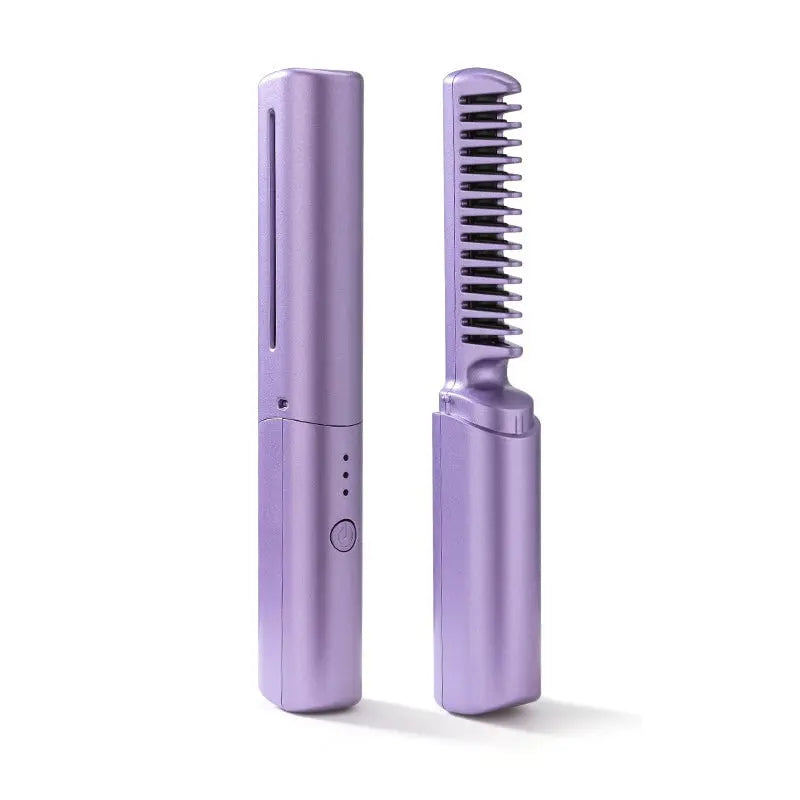 Hair Straightening Brush Cordless Rechargeable Ceramic-Coated