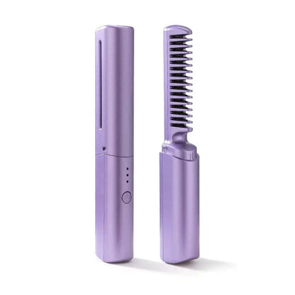 Hair Straightening Brush Cordless Rechargeable Ceramic-Coated